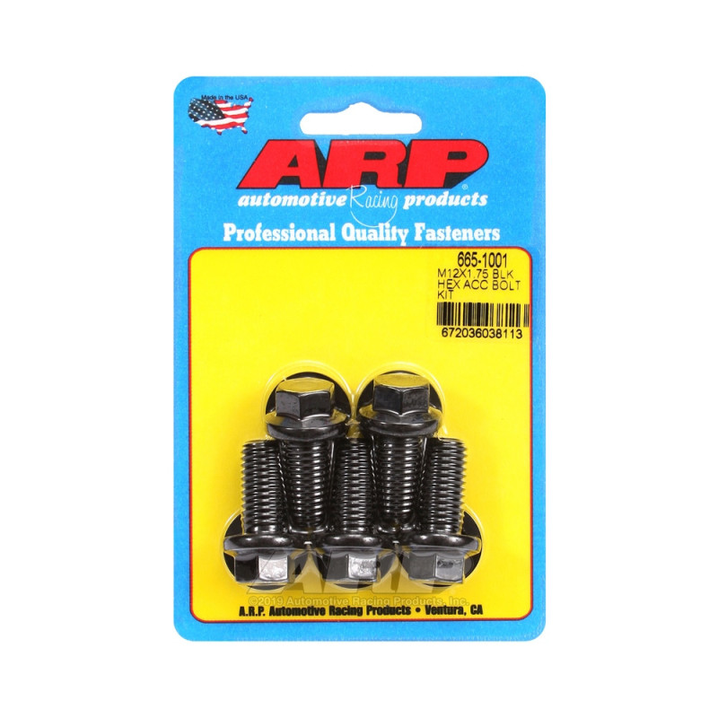 Set de șuruburi și piulițe universale ARP M12 x 1,75 – șuruburi hexagonale cu finisaj negru oxidat, x5 - ARP-665-1001 - 665-1001 - 3666618196176